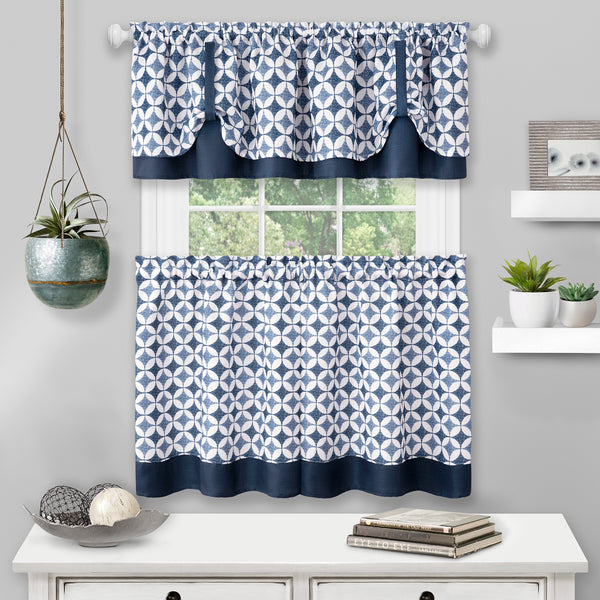Callie Rod Pocket Tier & Valance Set - 058x024" Navy C45808- Marburn Curtains
