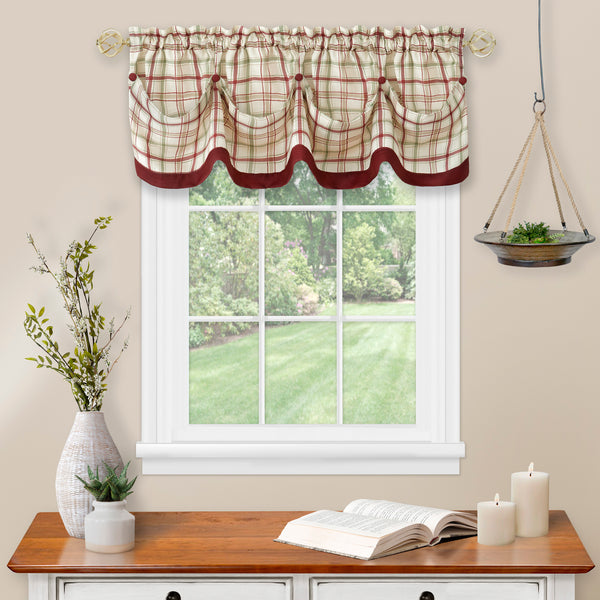 Tattersall Tucked Valance - 058x014" Burgundy C45829- Marburn Curtains