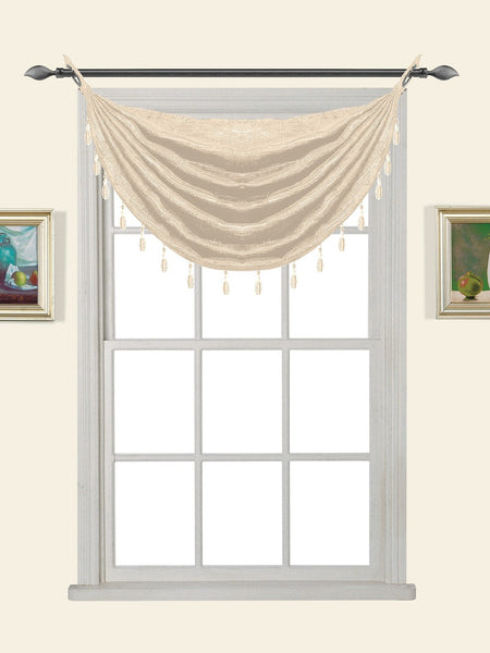 Glitter Waterfall Valance w/Beads - 030x020   Cream  C37862- Marburn Curtains