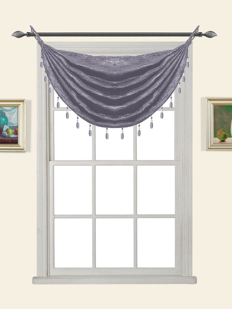 Glitter Waterfall Valance w/Beads - 030x020   Charcoal Grey  C37864- Marburn Curtains