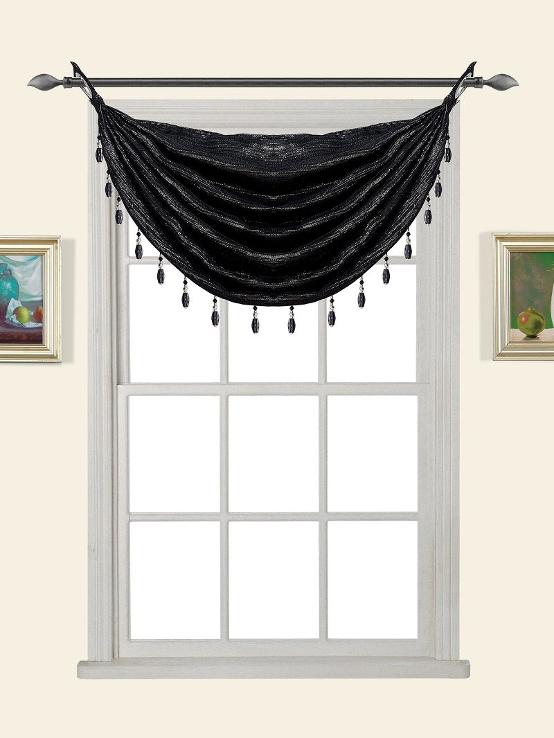 Glitter Waterfall Valance w/Beads - 030x020   Black  C37860- Marburn Curtains