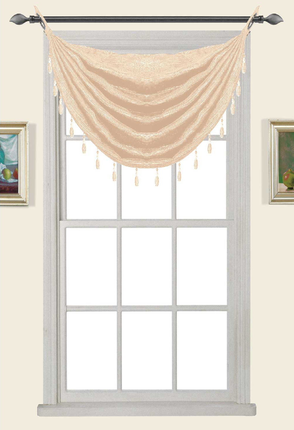 Glitter Waterfall Valance w/Beads - 030x020   Blush C43462- Marburn Curtains