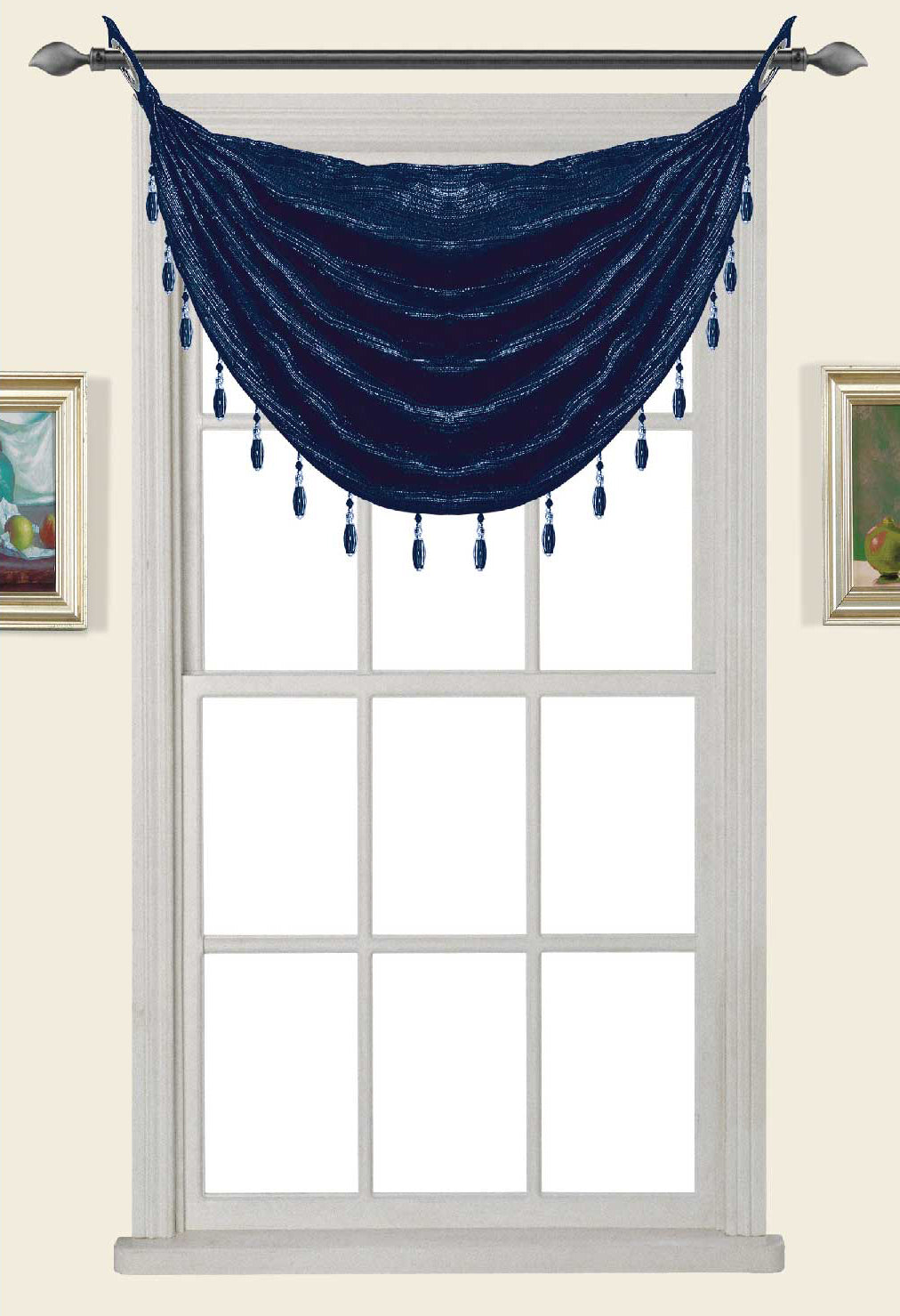 Glitter Waterfall Valance w/Beads - 030x020   Sapphire C43463- Marburn Curtains