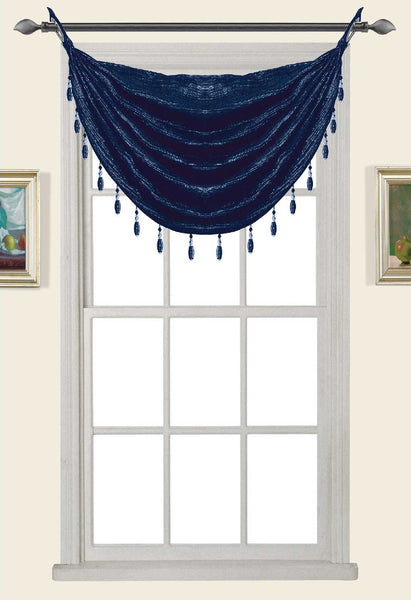Glitter Waterfall Valance w/Beads - 030x020   Sapphire C43463- Marburn Curtains