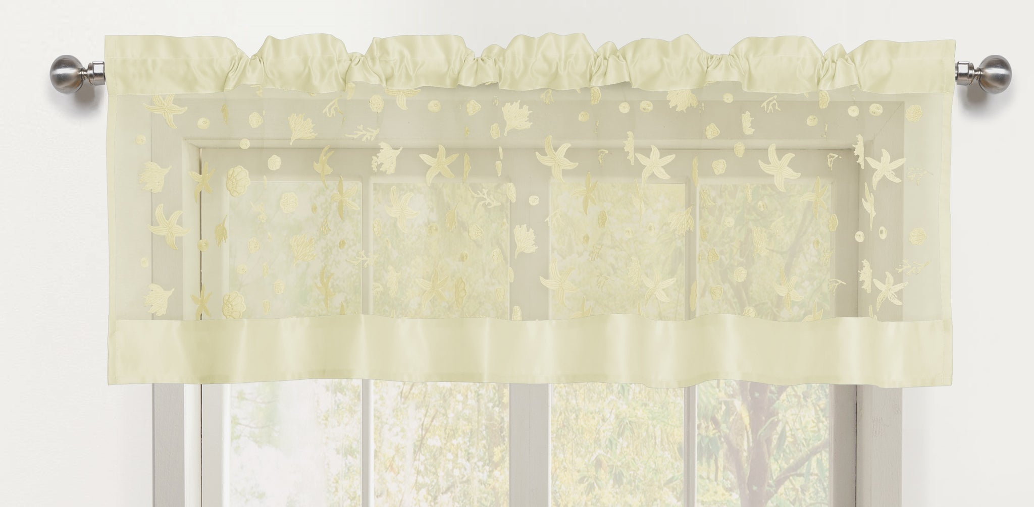Beaches Sheer Rod Pocket Valance - 056x016   Beige- Marburn Curtains