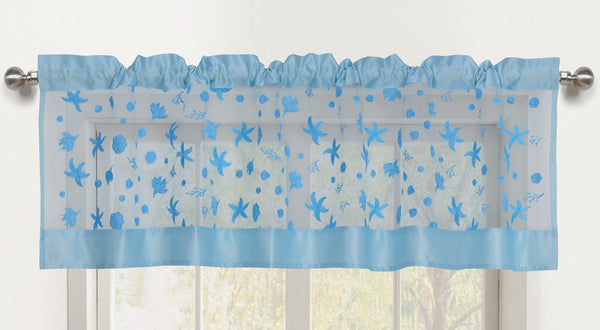 Beaches Sheer Rod Pocket Valance - 056x016   Light Blue- Marburn Curtains
