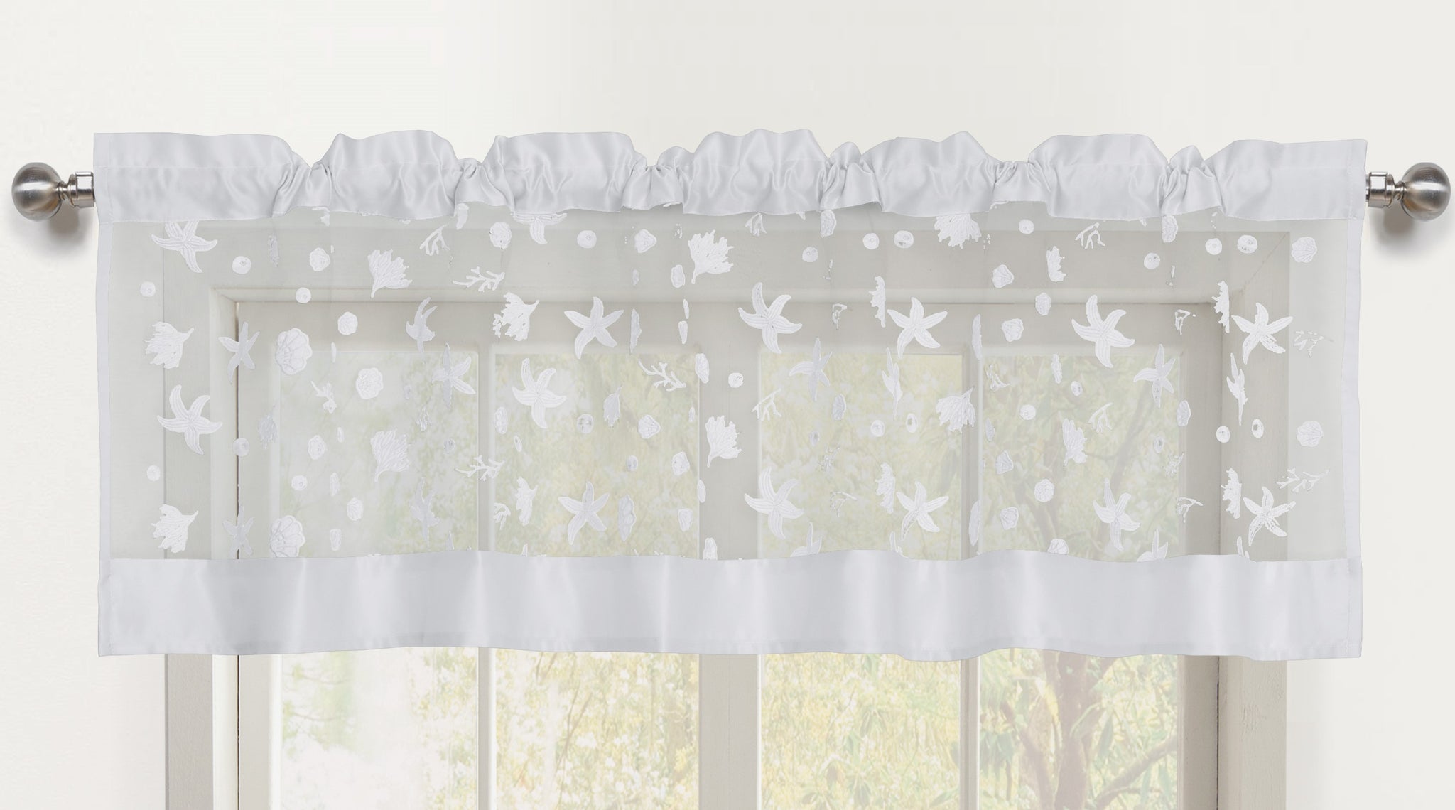Beaches Sheer Rod Pocket Valance - 056x016   White- Marburn Curtains