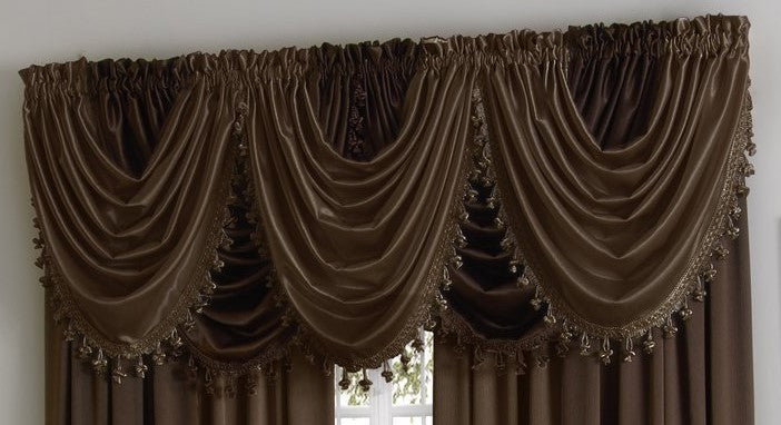 Hilton Rod Pocket Waterfall Valance - Waterfall Valance Coffee C27960- Marburn Curtains
