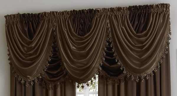 Hilton Rod Pocket Waterfall Valance - Waterfall Valance Coffee C27960- Marburn Curtains