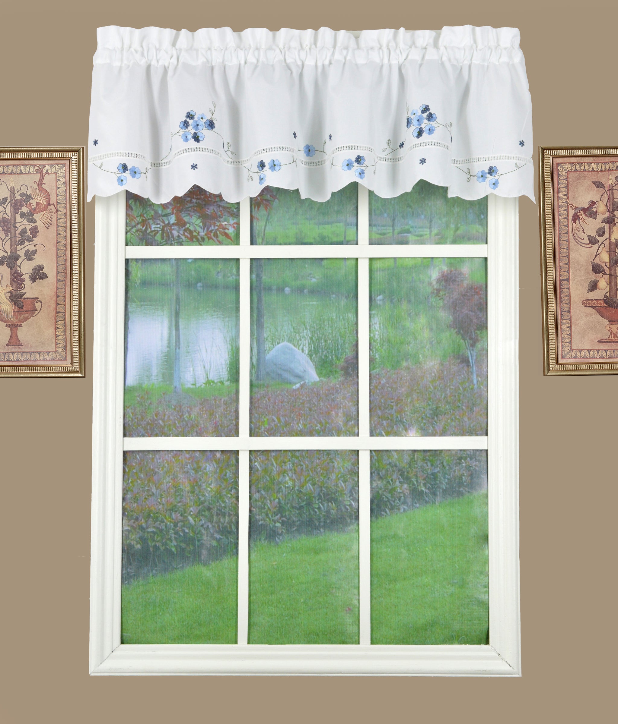 Christine Rod Pocket Valance - Valance 058x012 White Blue C37632- Marburn Curtains