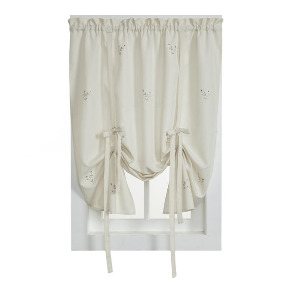 Forget-Me-Not Rod Pocket Tier/Valance/Tie-up Shade - Tie Up Shade 050x063 Ecru/Rose C27813- Marburn Curtains