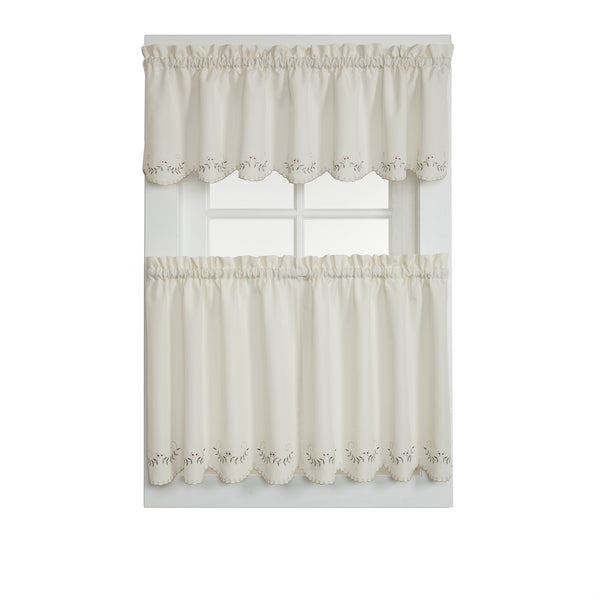 Forget-Me-Not Rod Pocket Tier/Valance/Tie-up Shade - Tier 060x024 Ecru Rose C25823- Marburn Curtains