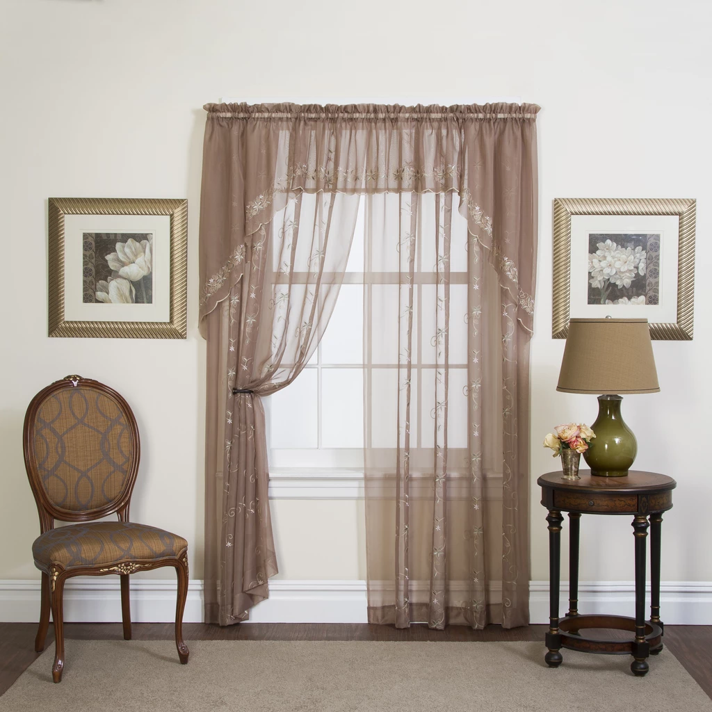 Emelia Sheer Embroidery Rod Pocket Panel / Swag / Valance