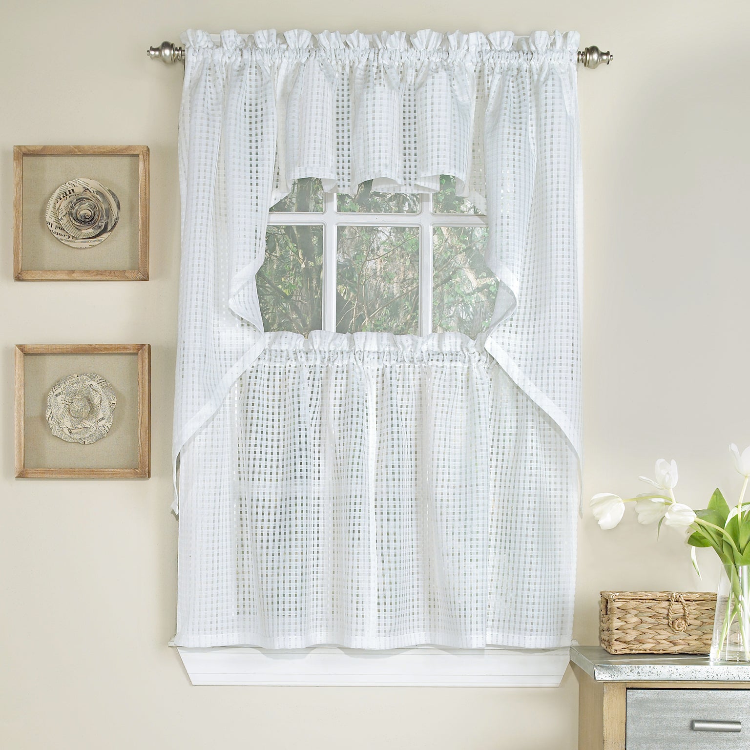 Gridwork Semi-sheer Tier - - Marburn Curtains