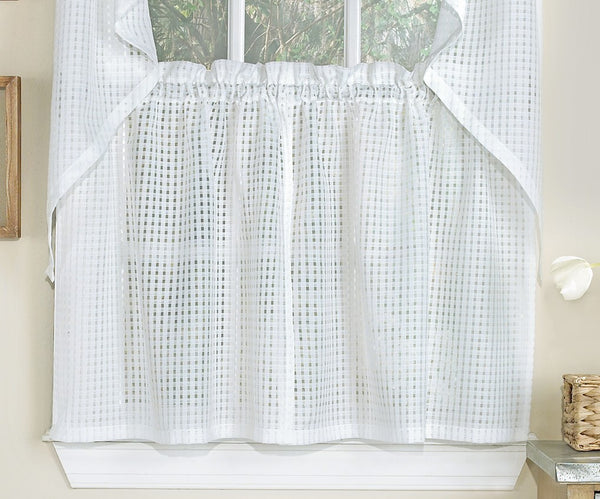 Gridwork Semi-sheer Tier - 054x024   White  C44541- Marburn Curtains