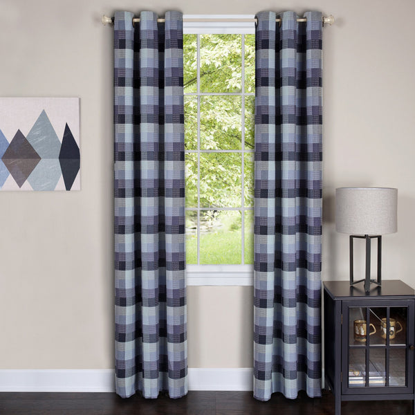 Harvard Plaid Grommet Panel - Panel  042x084 Blue C39354- Marburn Curtains