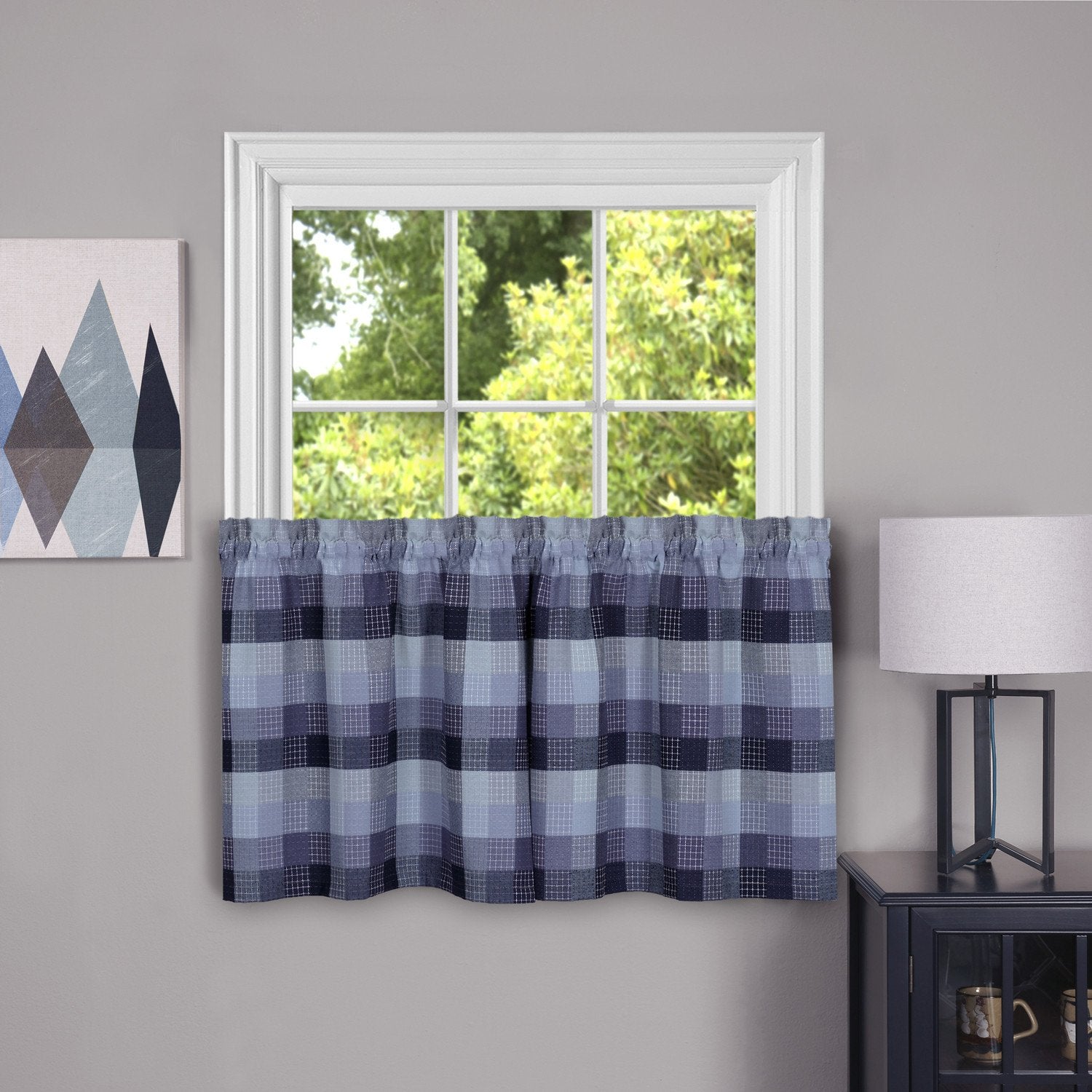 Harvard Rod Pocket Tier - Tier 057x024 Blue C35844- Marburn Curtains