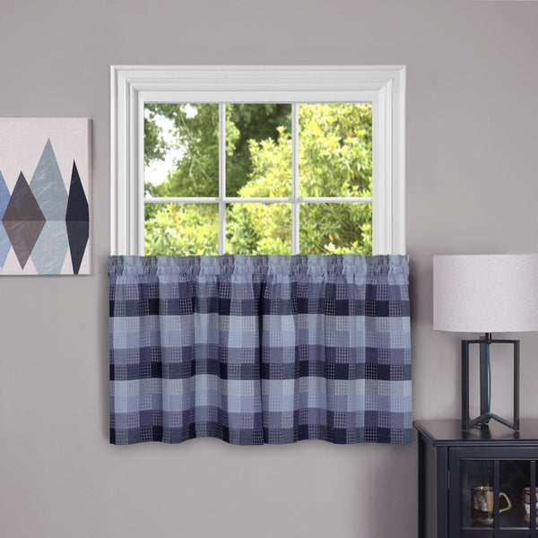 Harvard Rod Pocket Tier - Tier 057x024 Blue C35844- Marburn Curtains