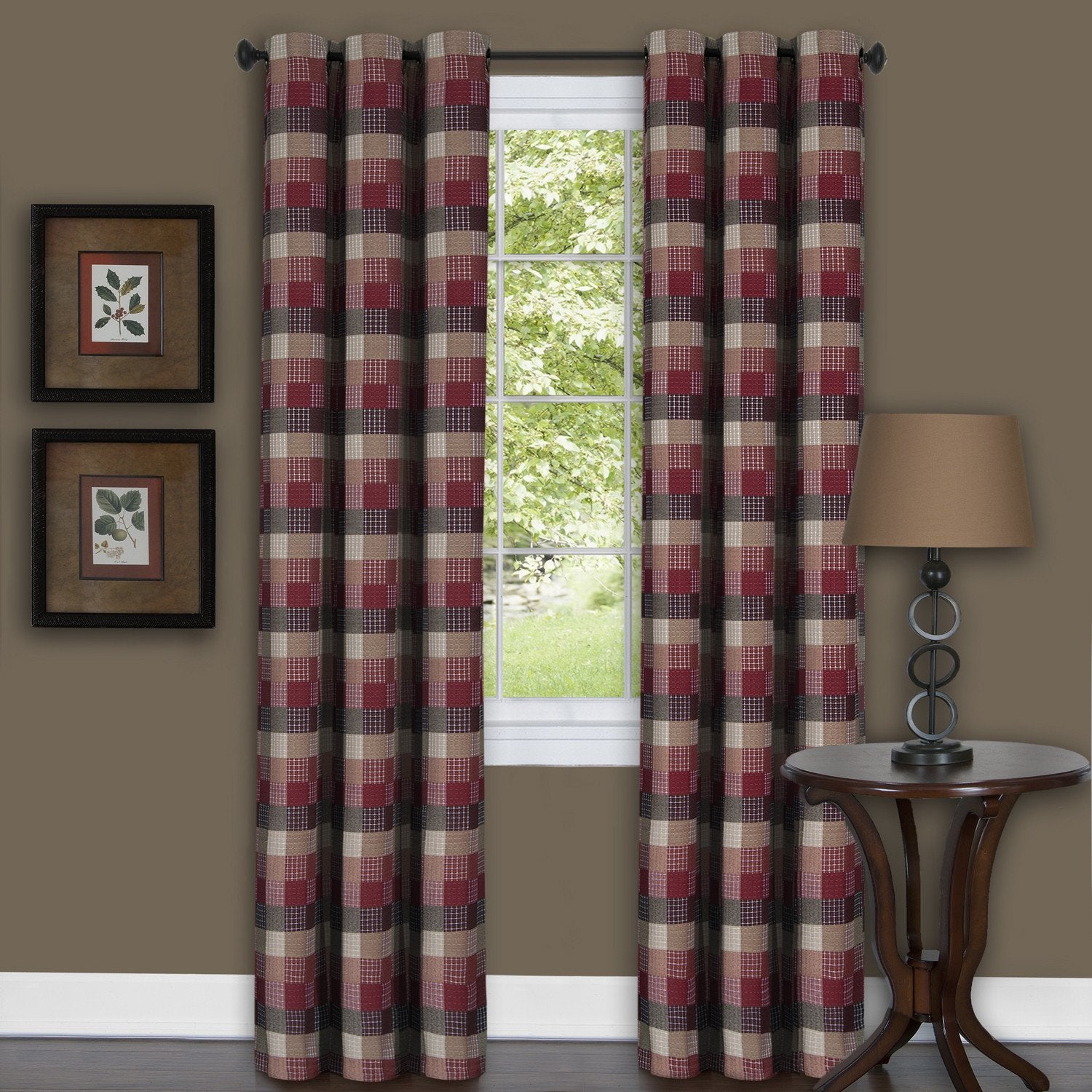 Harvard Plaid Grommet Panel - Panel  042x063 Burgundy C39352- Marburn Curtains