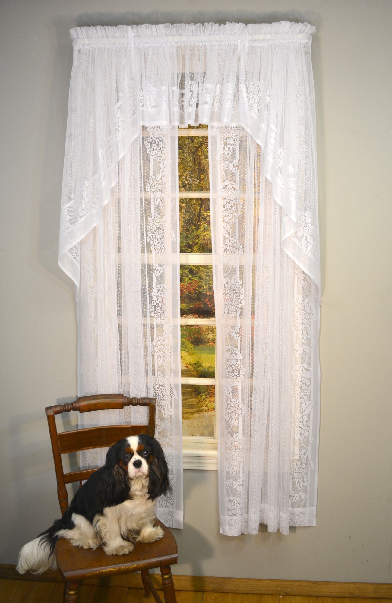 Hydrangea Lace Valance - 056x013 White C40753- Marburn Curtains