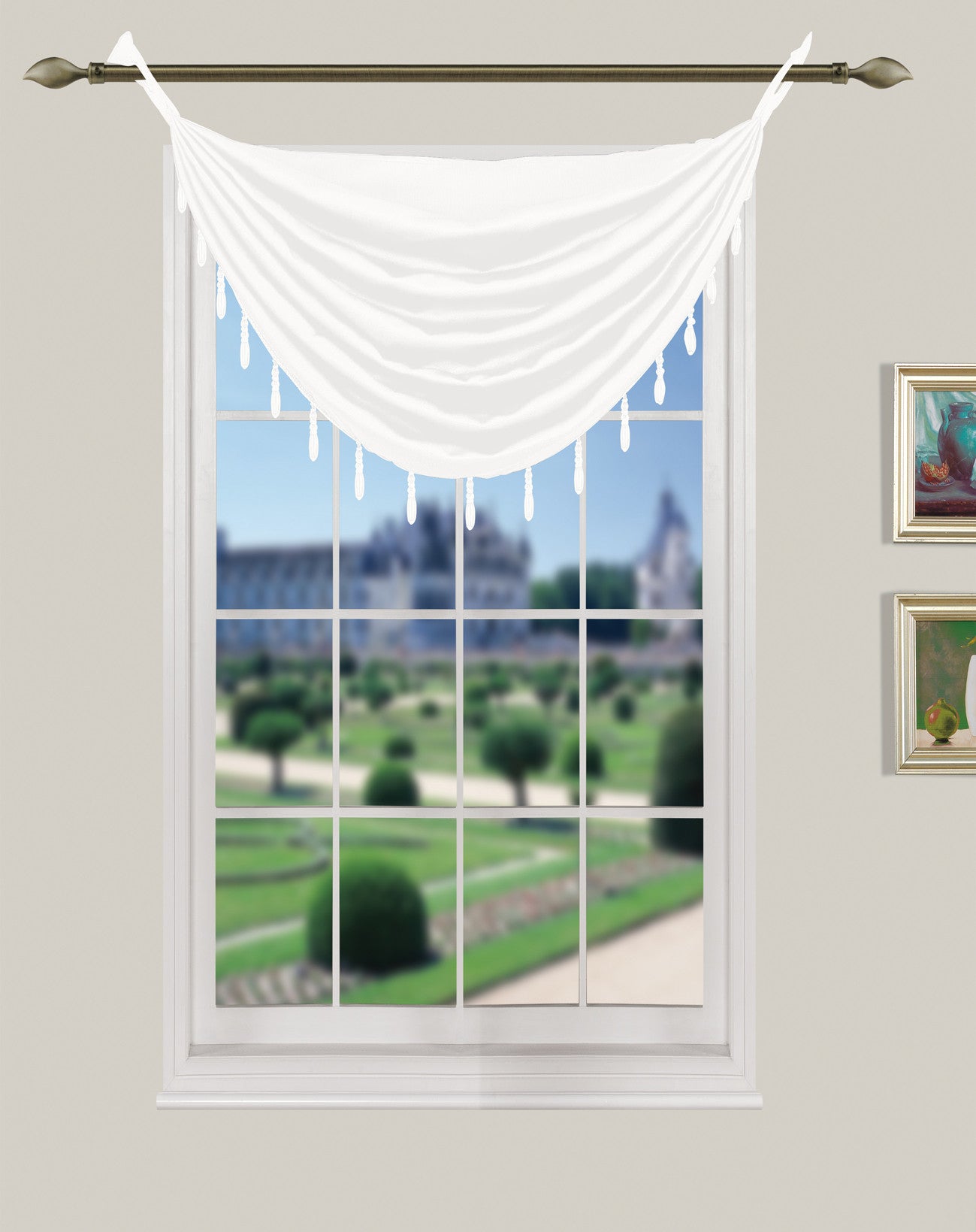 La Pearl Room Darkening Faux Suede Waterfall Valance with Attached Beads - Valance   030x020 White C40153- Marburn Curtains