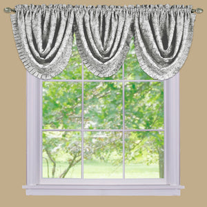 Sutton Blackout Rod Pocket Waterfall Valance - 048x036" Silver C47225- Marburn Curtains