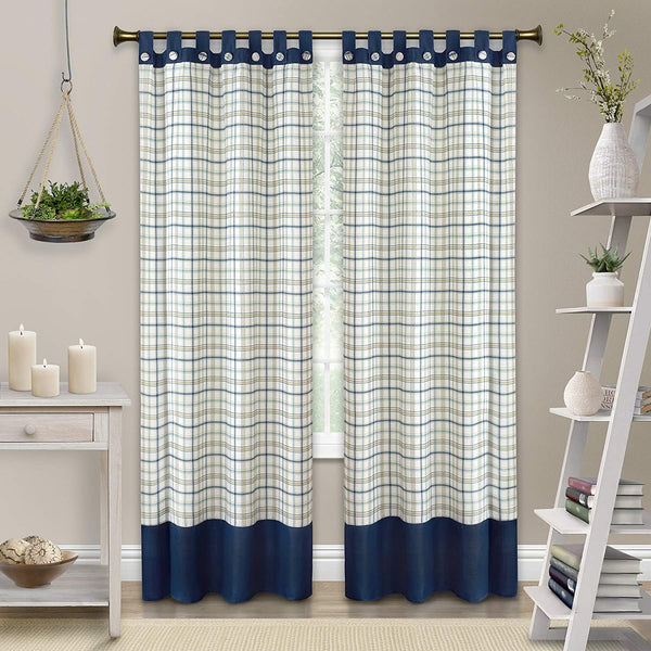 Tattersall Tab Top Panel - 052x063" Navy C45819- Marburn Curtains