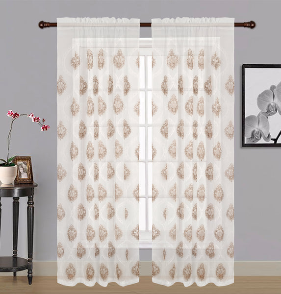 Zoey Sheer Embroidered Rod Pocket Panel 84" - 054x084   Taupe  C42571- Marburn Curtains
