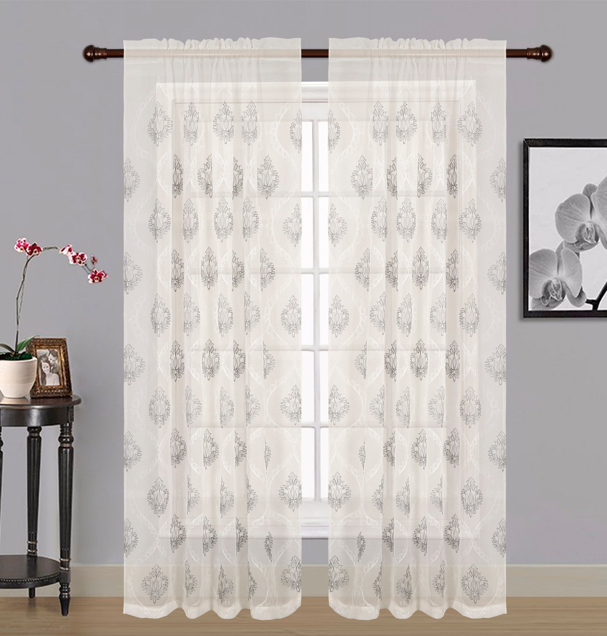 Zoey Sheer Embroidered Rod Pocket Panel 84" - 054x084   White  C42573- Marburn Curtains