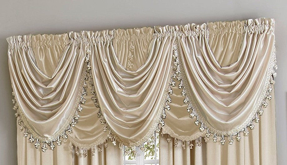 Hilton Rod Pocket Waterfall Valance - Valance Beige C27957- Marburn Curtains