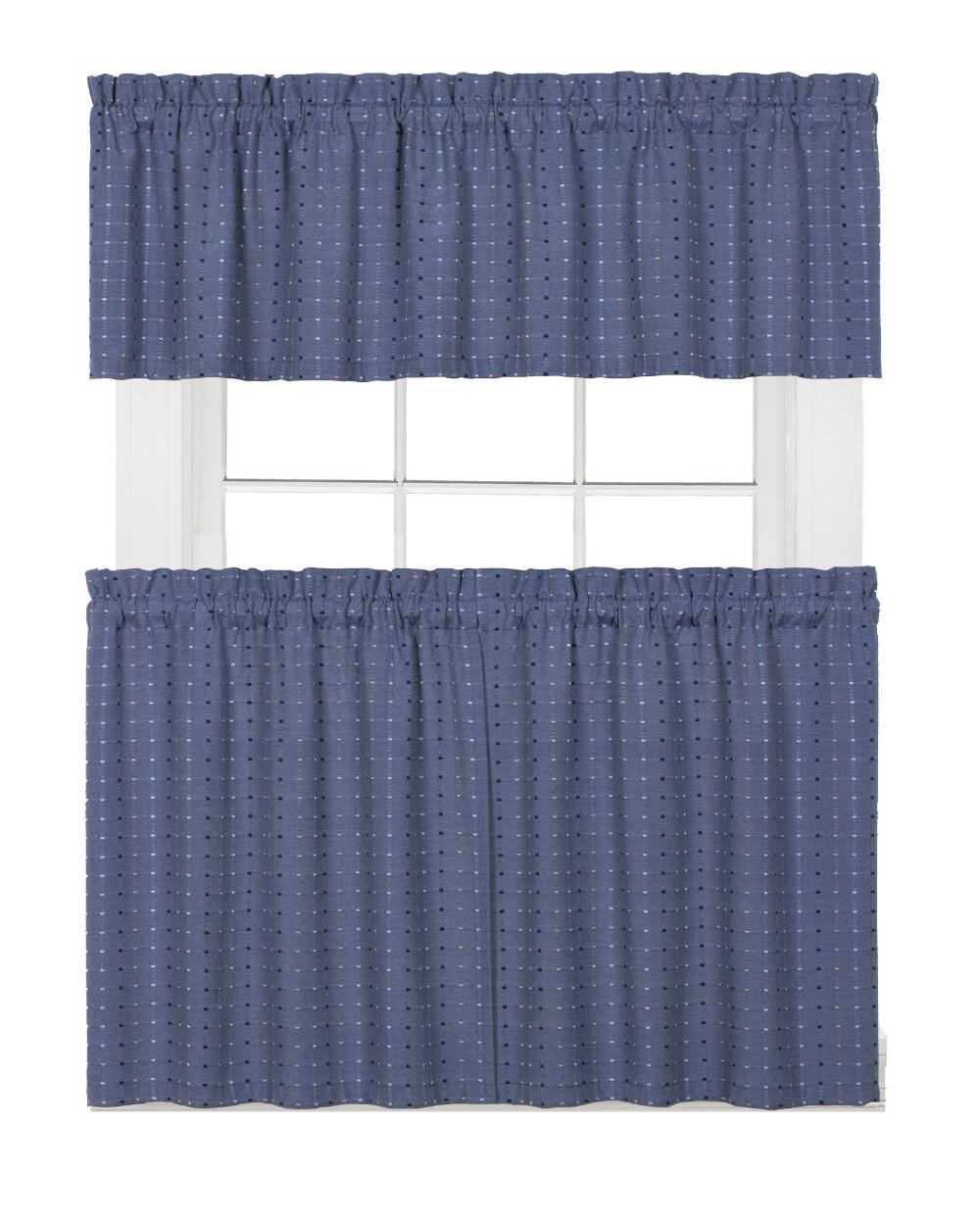 Hopscotch Woven Check Rod Pocket Tier / Valance - Valance 058x013 Denim C41111- Marburn Curtains