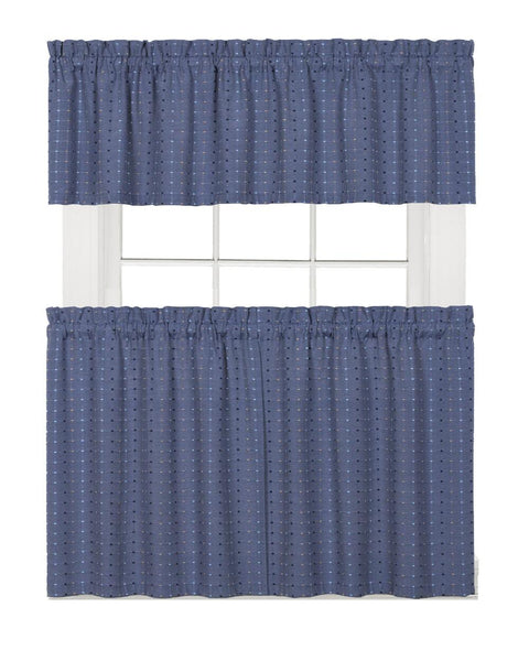 Hopscotch Woven Check Rod Pocket Tier / Valance - Valance 058x013 Denim C41111- Marburn Curtains