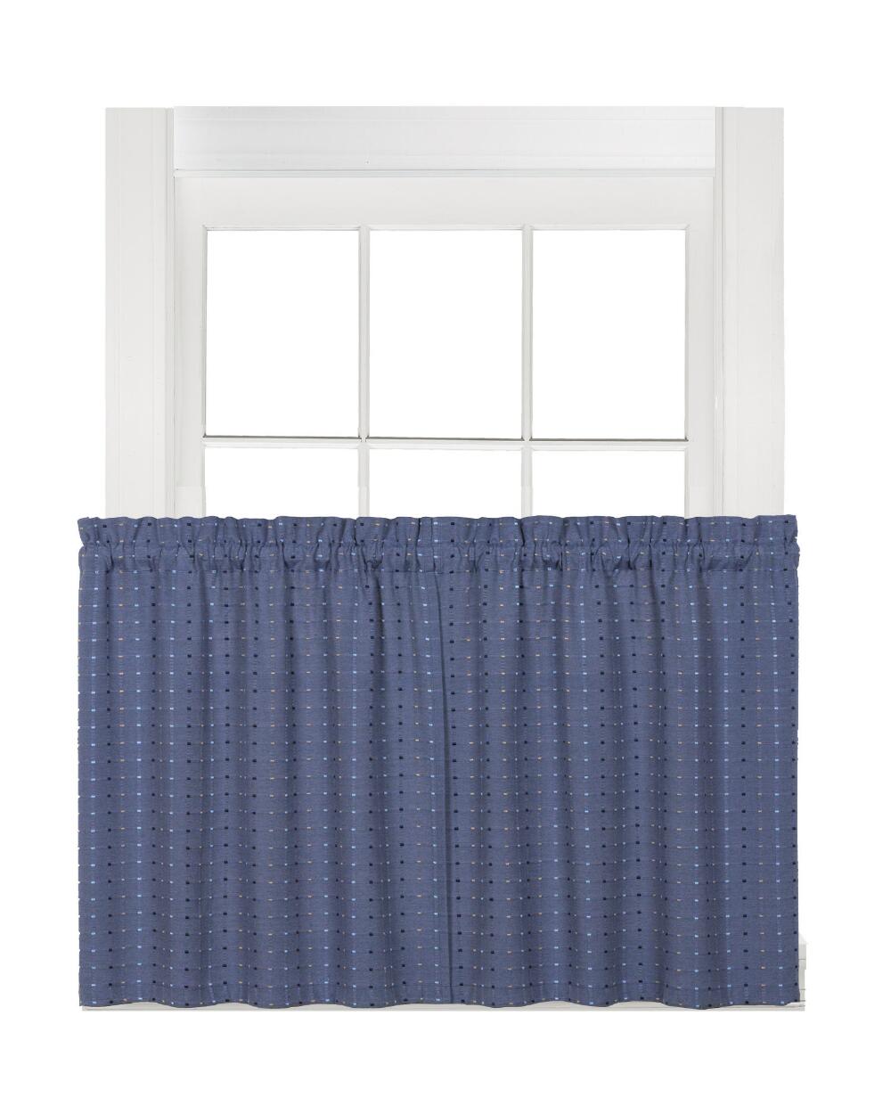 Hopscotch Woven Check Rod Pocket Tier / Valance - Tier 057x024 Denim C41109- Marburn Curtains