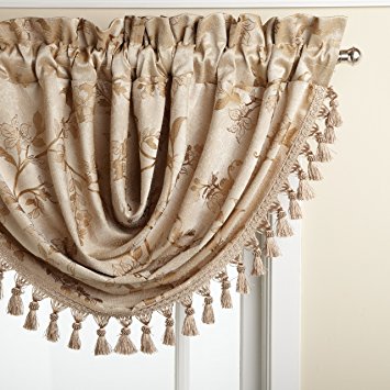Floral Lustre Rod Pocket Panel /Waterfall Valance - Valance 048x037 Cocoa C31992- Marburn Curtains
