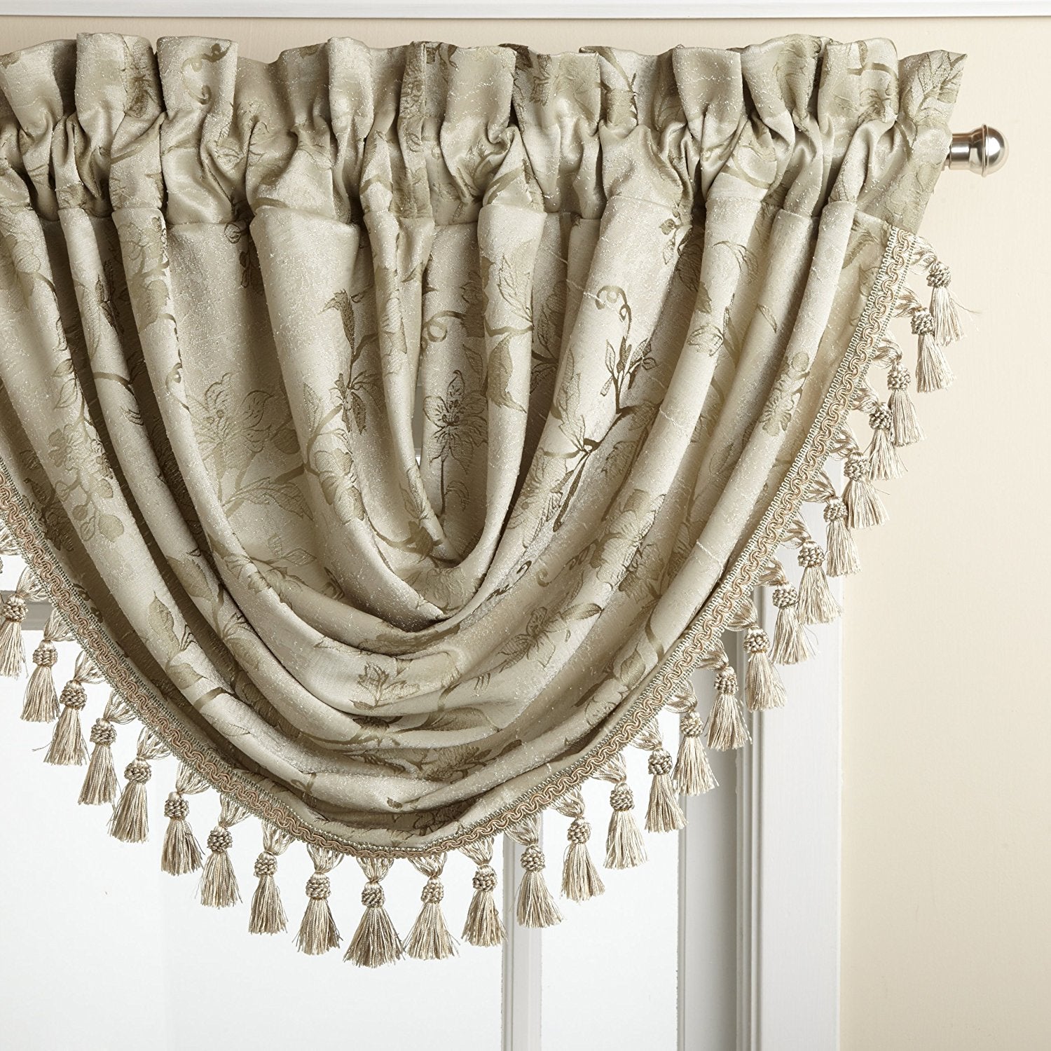 Floral Lustre Rod Pocket Panel /Waterfall Valance - Valance 048x037 Sage C31994- Marburn Curtains