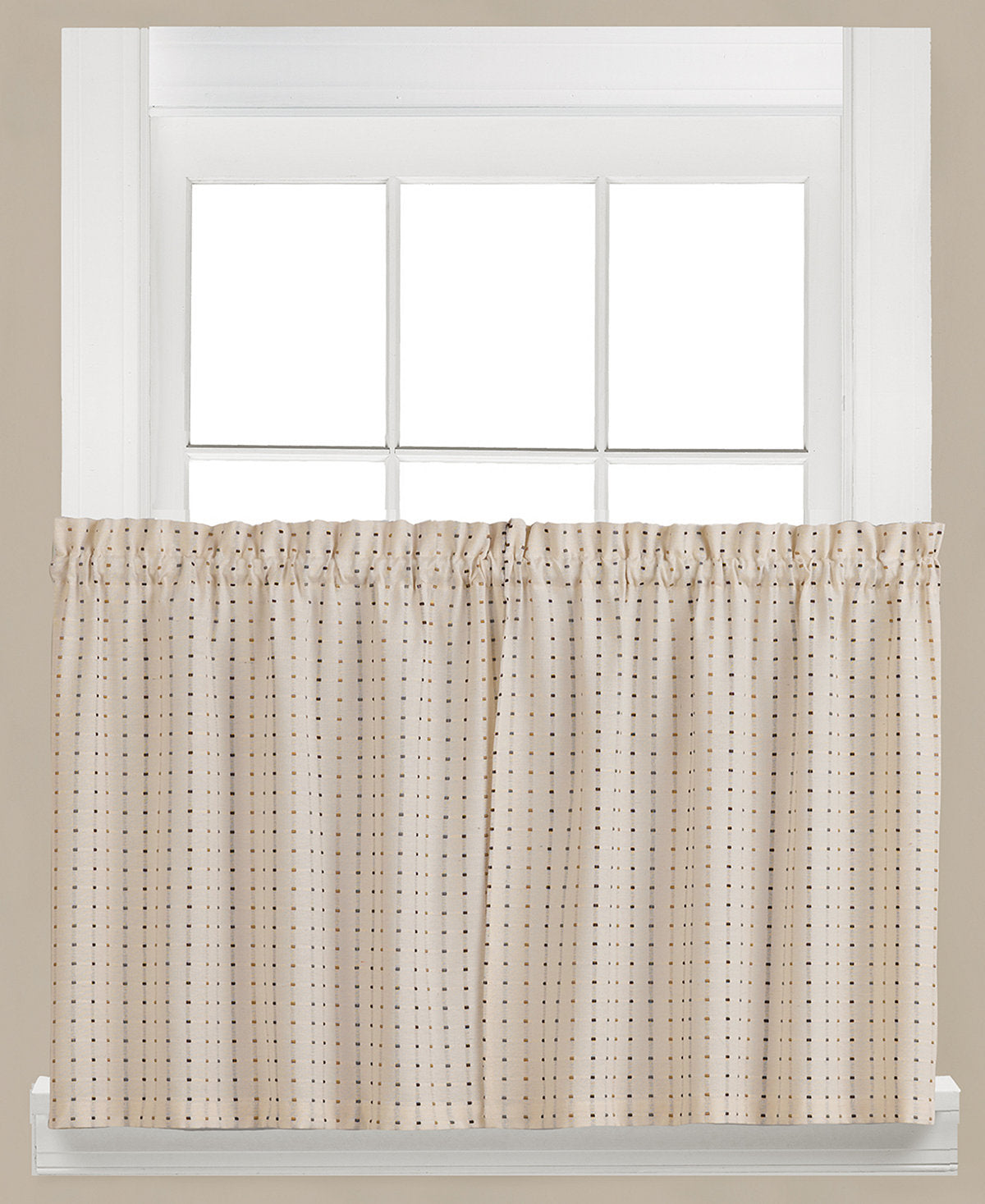 Hopscotch Woven Check Rod Pocket Tier / Valance - Tier 057x024 Neutral C41112- Marburn Curtains