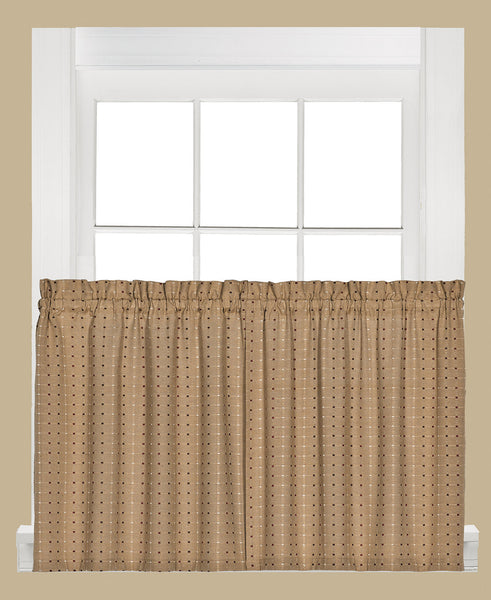 Hopscotch Woven Check Rod Pocket Tier / Valance - Tier 057x024 Tan C41115- Marburn Curtains