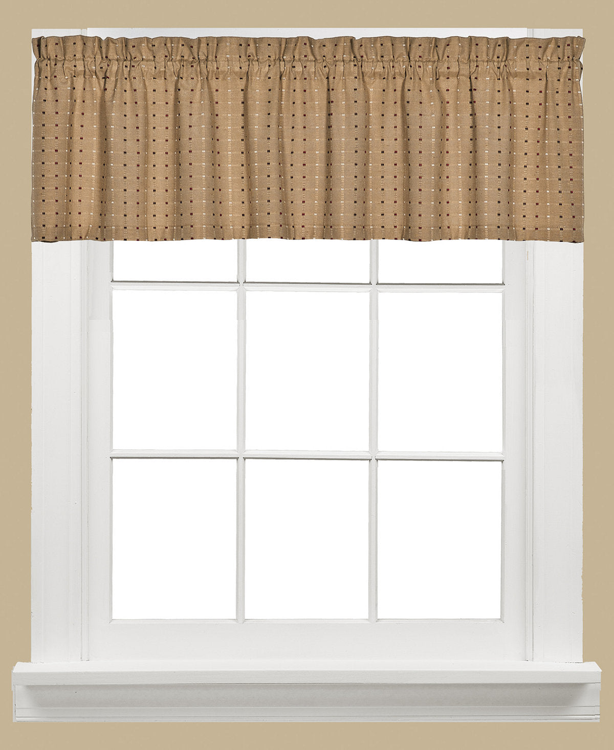 Hopscotch Woven Check Rod Pocket Tier / Valance - Valance 058x013 Tan C41117- Marburn Curtains